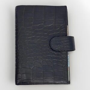 Gillio Firenze Personal Leather Planner Agenda Croc Embossed Black Italy